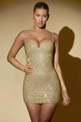 Embellished Sweetheart-Neck Mini Dress In Gold