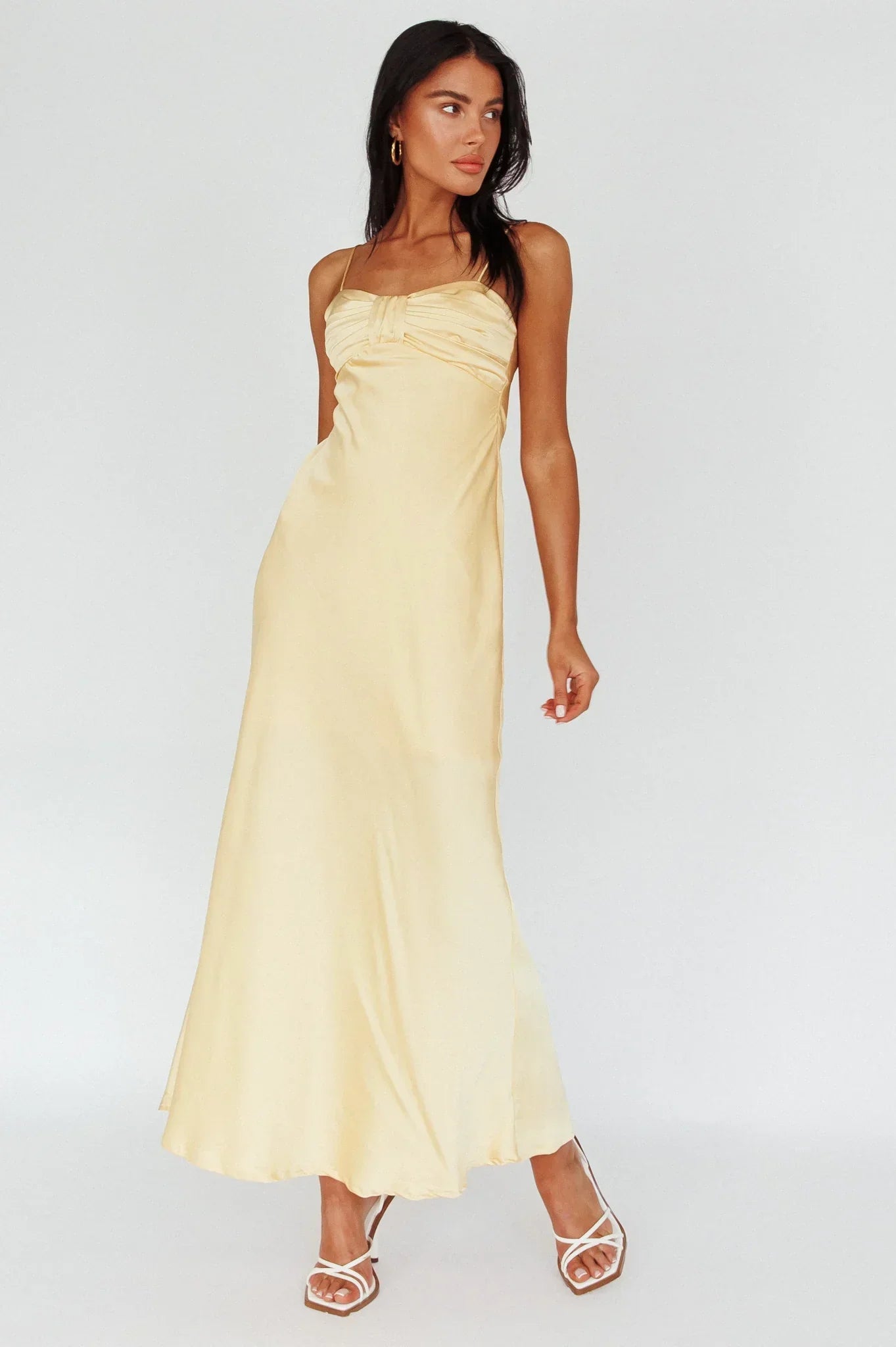 gathered bust midi dress Siva Gathered Bust Midi Dress Yellow – LucyinLaces