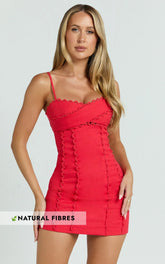 Sweetheart Tie Back Scallop Detail Dress in Red Showpo Exclusive