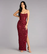 Leona Floral Mesh High Slit Column Dress