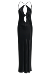 Lucia Satin Cut Out Maxi Dress - Black