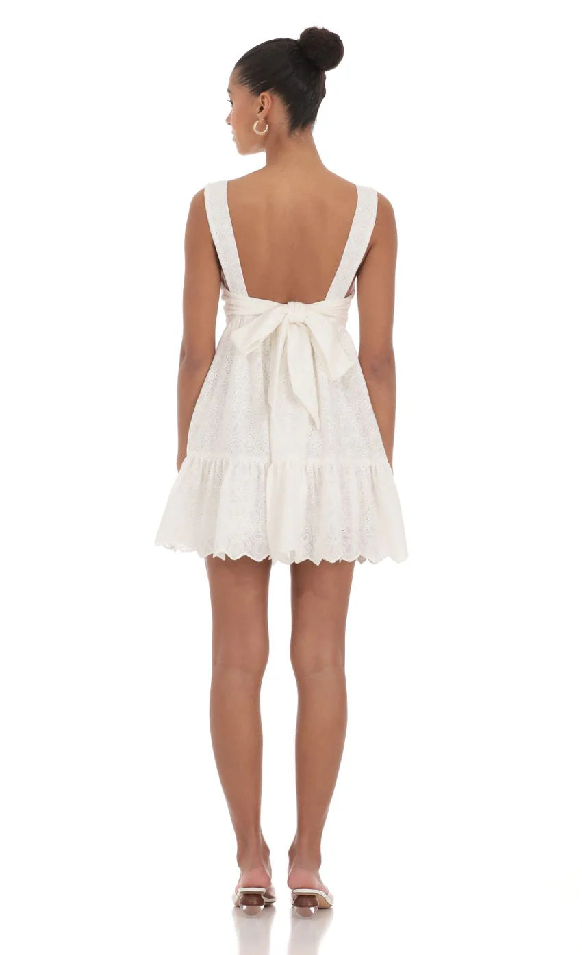 Floral Eyelet Babydoll Dress in White