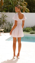 Sahirah Mini Dress - Beige / White Gingham
