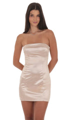 Satin Strapless Bodycon Dress in Champagne
