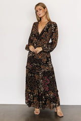 Bowman Deep V Maxi Dress | Black Multi