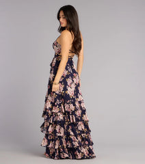 Brooke Floral A-Line Lace-Up Formal Dress